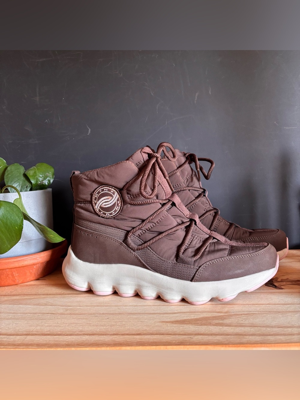 Ryka Brown Women's Winter Lace-Up Boots with White Sole